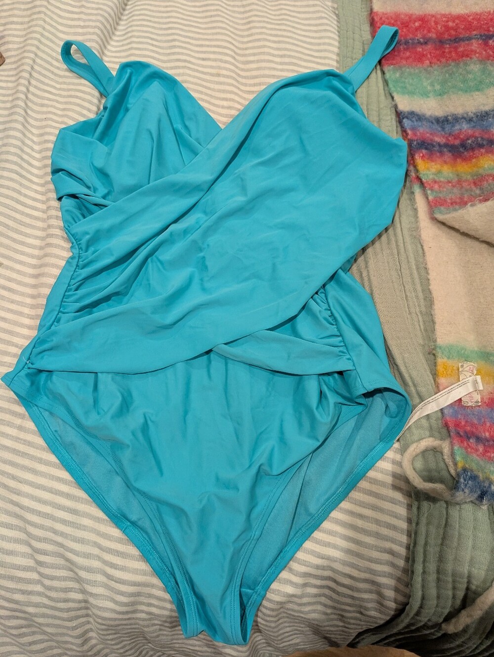Turquoise Retro Styles One-Piece Swimsuit - Comfortable Ruched Fit - 2X